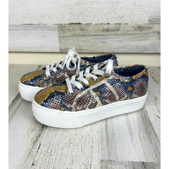 Steve Madden Women’s 6.5 Emmi Platform Leather Multicolor Snakeskin Sneakers NEW - Picture 1 of 9